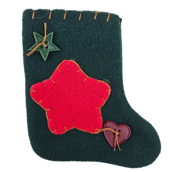 Mini Christmas Stocking Set of 18 Ornaments Red Green Felt With Applique Designs - Picture 9 of 10